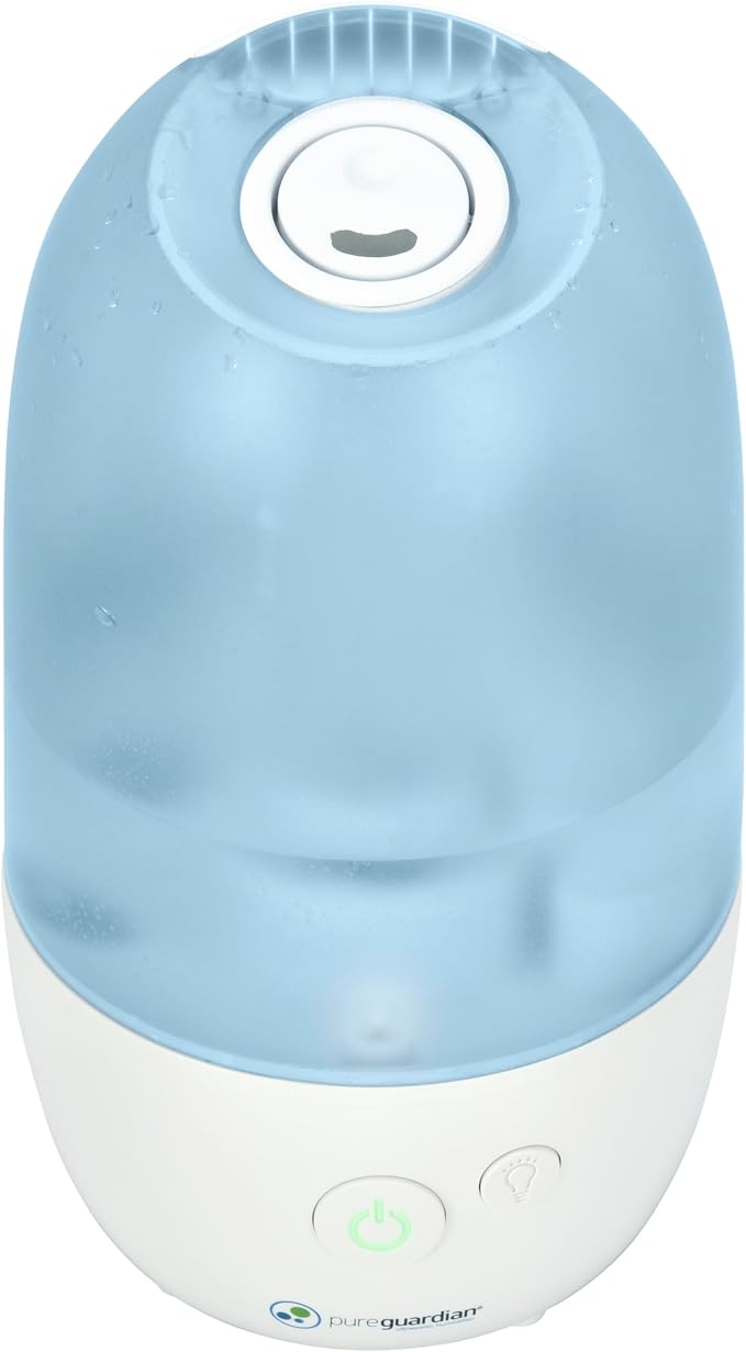 PureGuardian Ultrasonic Cool Mist Humidifier with Aromatherapy Tray, 70-Hour Run Time, 1-Gallon Tank Capacity, 320 Sq. Ft. Coverage for Small Rooms, Quiet Operation, H975AR