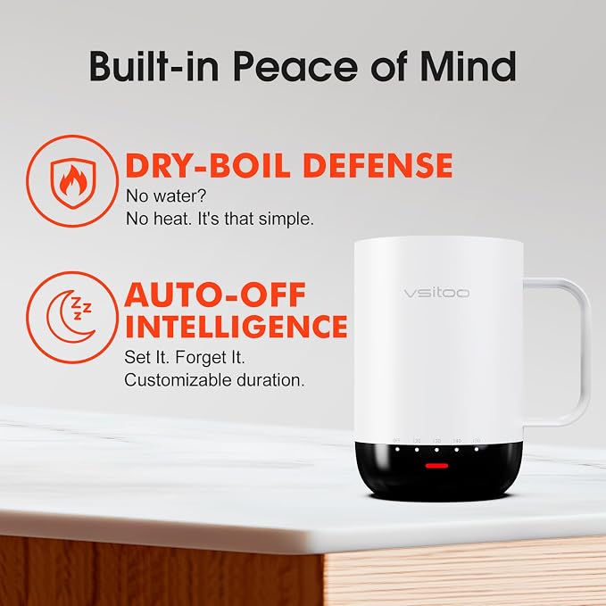Vsitoo S3 Pro 16oz Smart Self Heating Coffee Mug, Heated Coffee Mug with AI Auto-Sensing Temperature Control, 120-150℉ Rechargeable Smart Mug Warmer, IPX7 Waterproof, Gift for Men Women, White
