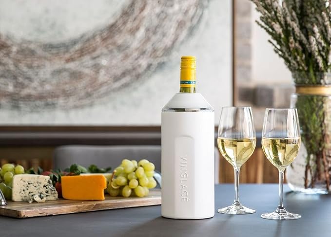 Vinglacé Wine Bottle Chiller- Portable Champagne Insulator- Stainless Steel Wine Cooler Sleeve - Keeps Wine Cold (White)
