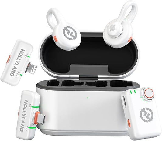 Hollyland Lark M2S Ultimate Combo (Camera RX+Lightning RX+Type-C RX) Wireless Lavalier Microphone for iPhone/Camera/Android/PC, Compact Mic, Titanium Clip, Noise Cancelling, Vlog (Glacier White)