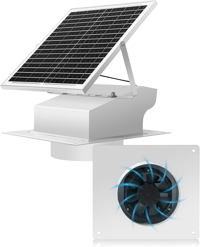 18W Solar Powered Roof Vent Fan with 8 Inch Removable Roof Vents, Ventilation and Cooling Solar Attic Exhaust Fan, Suitable for Lofts, Shops, Garages