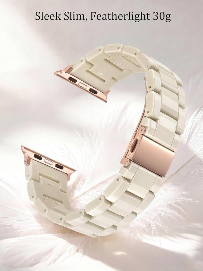 V-MORO Resin Bands Compatible with Apple Watch Series 11/10/9/8/7 45/46mm Rose Gold Buckle Lightweight Jewelry Fashion Strap Bracelet for iwatch Series SE/6/5/4/3/2/1(Buttercream,42/44/45/46/49mm)