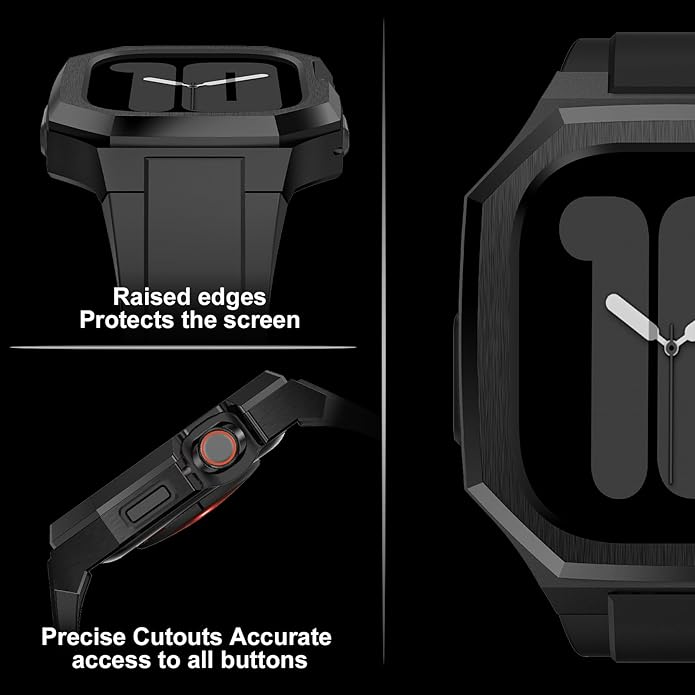 Luxury Metal Case with Band Compatible for Apple Watch 44mm 45mm 46mm 49mm,Men Rugged Protective Bumper Cover with Soft Silicone Strap for iWatch Series 11/10/9/8/7/6/SE3/SE2/SE/5/4 and Ultra 3/2/1 49mm