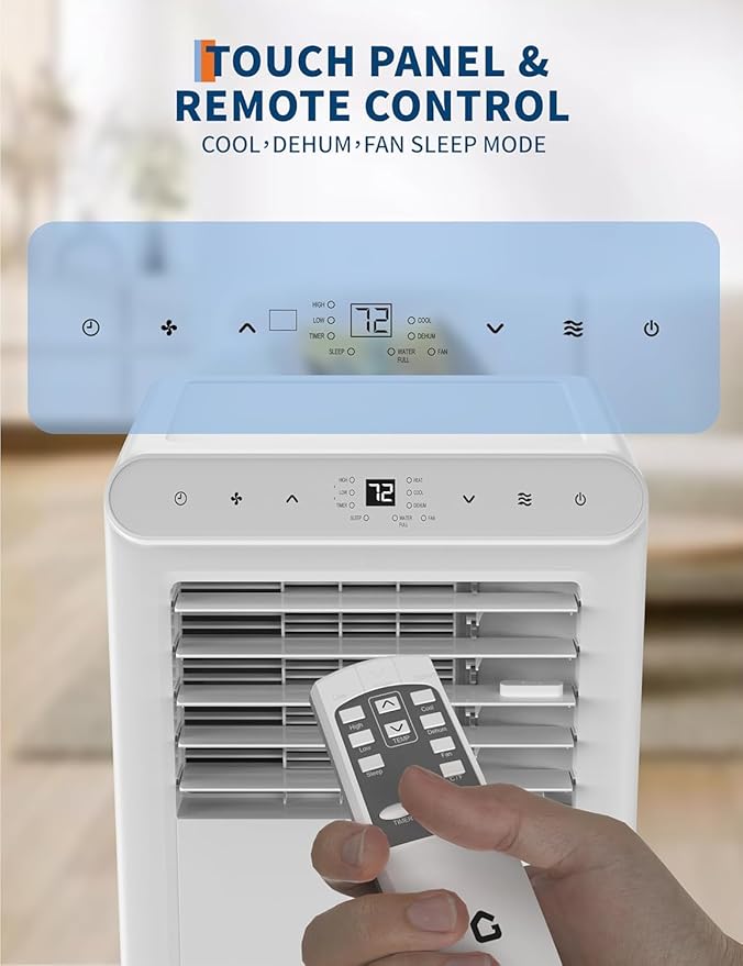 Garvee 8,000 BTU Portable Air Conditioner, 3-in-1 Portable AC Unit with Cool, Dehumidifier & Fan Modes, Covers Rooms up to 350 sq.ft, Sleep Mode, Remote Control, Timer & Full Window Kit