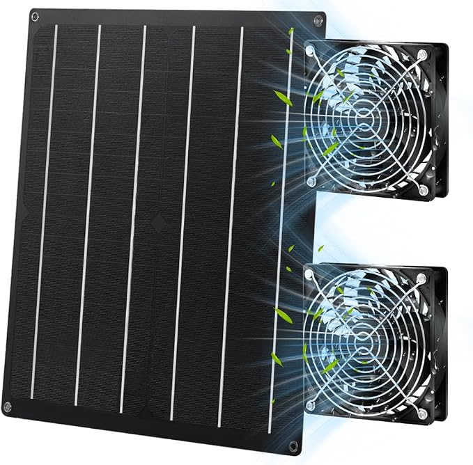 Solar Fan for Chicken Coop, 20W Solar Powered Fans with Dual IP65 Waterproof Fans for Outside solar panel kit