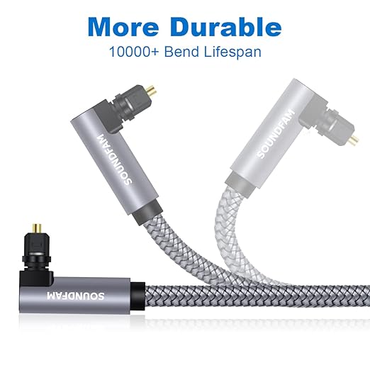 90 Degree Optical Audio Cable 10ft/3M Right Angle Toslink Cable Male to Male 360 Degree Free-Rotating for Home Theater,TV,PS4,Sound Bar,Xbox-Grey