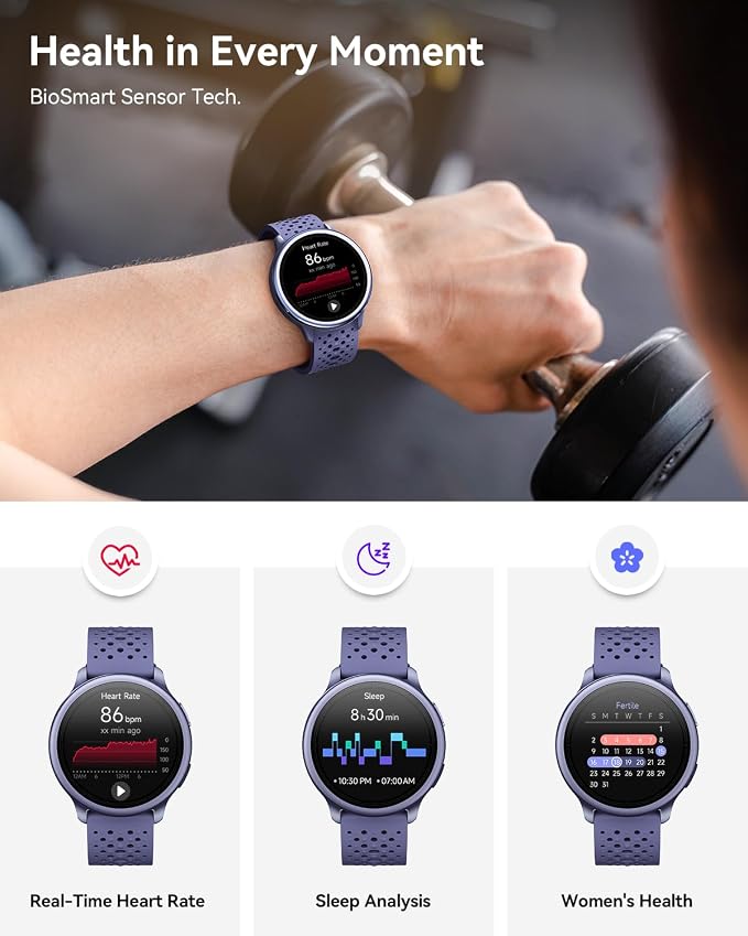 Quican Smart Watch for Women & Men, Compatible with iPhone & Android | Fitness Tracker with Bluetooth Calling, AMOLED Display, Heart Rate & Sleep Tracking, 2 Bands, Perfect Smart Gift
