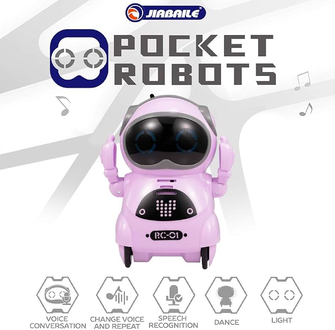 GoolRC Mini Pocket Robot, with Interactive Dialogue Conversation, Voice Recognition, Singing and Dancing, Electric Small Robot Gift (Pink)