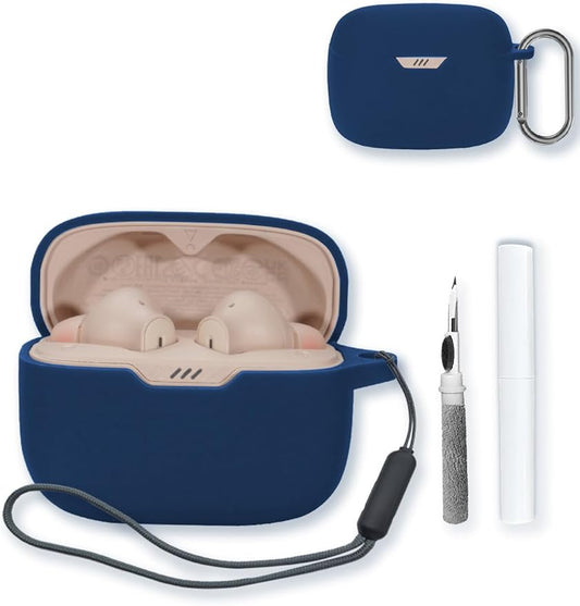 Case for JBL Tune 230NC TWS - True Wireless in-Ear Headphones,Soft Protective,BOVUGAC Silicone Case Cover with Keychain & Cleaning Kit & Lanyard for JBL Tune 230NC TWS Earbuds-Blue