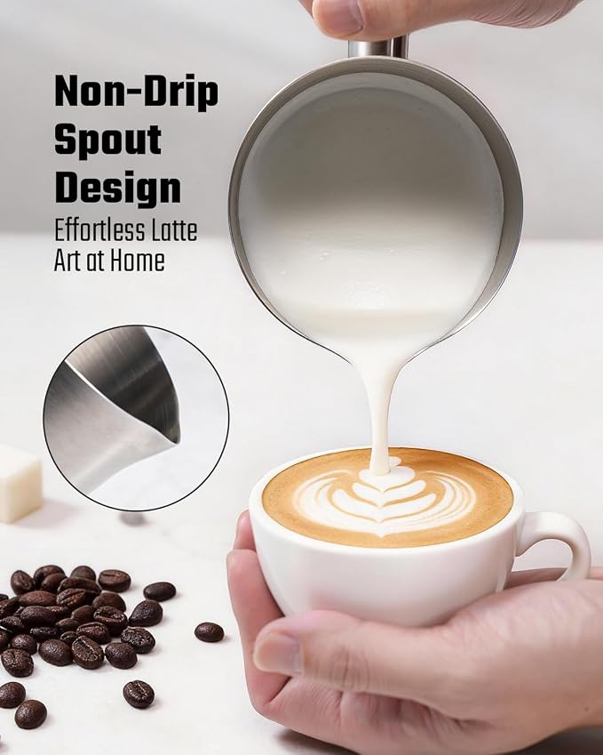 KIDISLE 5-in-1 Milk Frother and Steamer, 17oz Detachable Stainless Steel Jug, 4 Adjustable Temperatures 130°F-160°F, Hot & Cold Foam Maker, Hot Chocolate Maker, Dishwasher Safe