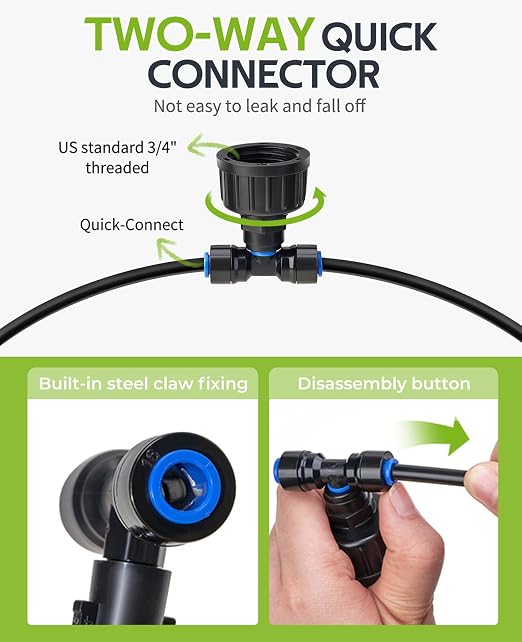 HIRALIY 118FT Drip Irrigation Kit, Quick-Connect Garden Watering System with 30 Adjustable Misting Nozzles and 1/4 in Tubing for Greenhouse Rows, Hanging Plants, Raised Beds & Patio Gardens