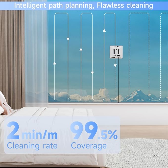 Automatic Window Cleaning Robot - 3000Pa Suction, 2 Spray Nozzles, 60ml Tank, Edge/Obstacle Detection, Anti-Fall, Remote Control, 3 Smart Cleaning Modes for High Windows Mirror Glass Door
