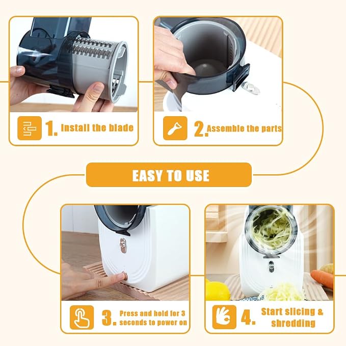Cordless Electric Vegetable Slicer Chopper & Cheese Grater - Rechargeable Portable Salad Maker, Battery-Powered Electric Food Slicer for Home Kitchen Cucumber Carrots Cabbage