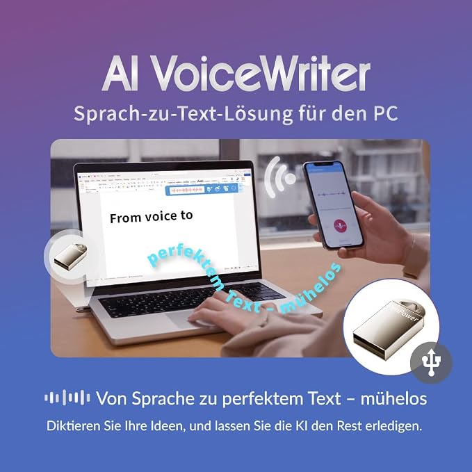 AI VoiceWriter – Smart Dictation & AI Writing Assistant for Windows & Mac | USB Dongle & Mobile App for Voice Input, Proofreading, Rewriting & Multilingual Support