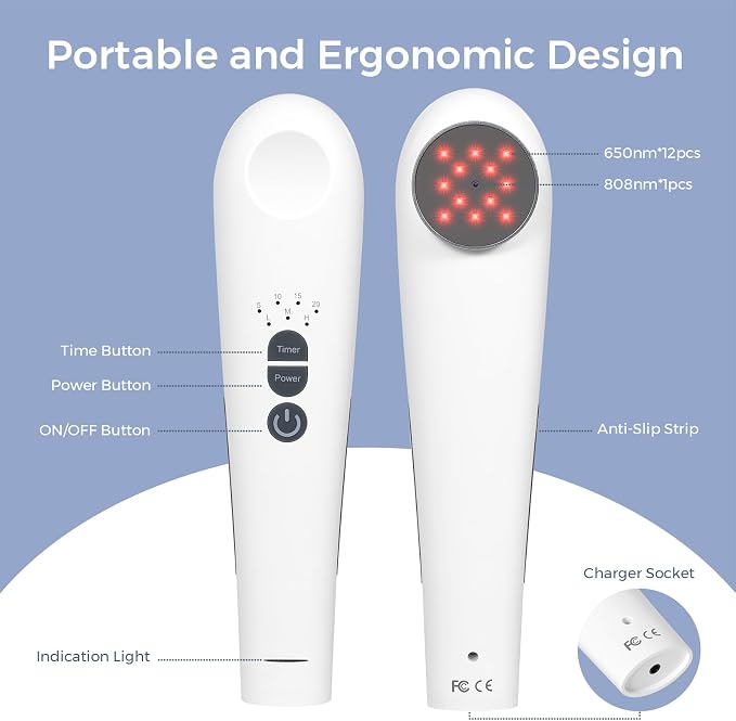 Cold Laser Therapy Device for Humans and Dogs, 808nm + 12pcs 660nm and Low Level Light Therapy, Portable Red Light Therapy Wand for Muscle and Joints Pain Relief with Stand, 3 Modes/ 4 Timer