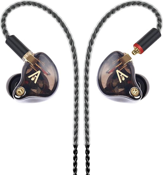 Audiovance Vibes 201 Wired Earbuds in Ear Headphones, Noise Cancelling Bass Driven HiFi Earphones, Tangle-Free Braided Cord, Carry Case, Ear Buds Tips, 3.5mm Jack, Secure Fit (Clear Brown, No Mic)