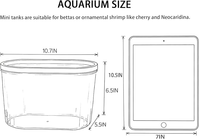 Aquarium Starter Kit Complete Small Fish Tank with LED Light & Quiet Filter, 1.7 Gallon Fishtanks for Betta, Mini Desktop Acrylic Tank, Ideal for Shrimp Guppy Jellyfish Goldfish, Office, Home, or Gift