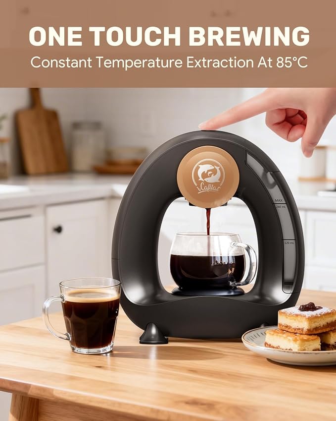 i Cafilas 2-in-1 Coffee Maker, Fast Brew in 1.5mins, Single Serve Coffee Machine Compatible with K-Cup Pods & Ground Coffee, 1400W with 20s Preheat, Compact for Home,Small Place,Office & RV, 8oz,Black