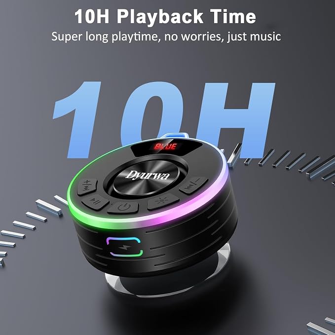 Bluetooth Shower Speaker, IPX7 Waterproof Shower Speaker with Loud Clear Sound, LED Display/RGB Lights/Suction Cup, Built-in Mic, 10H Playtime, Bathroom Speaker for Pool/Beach/Party/Gift.