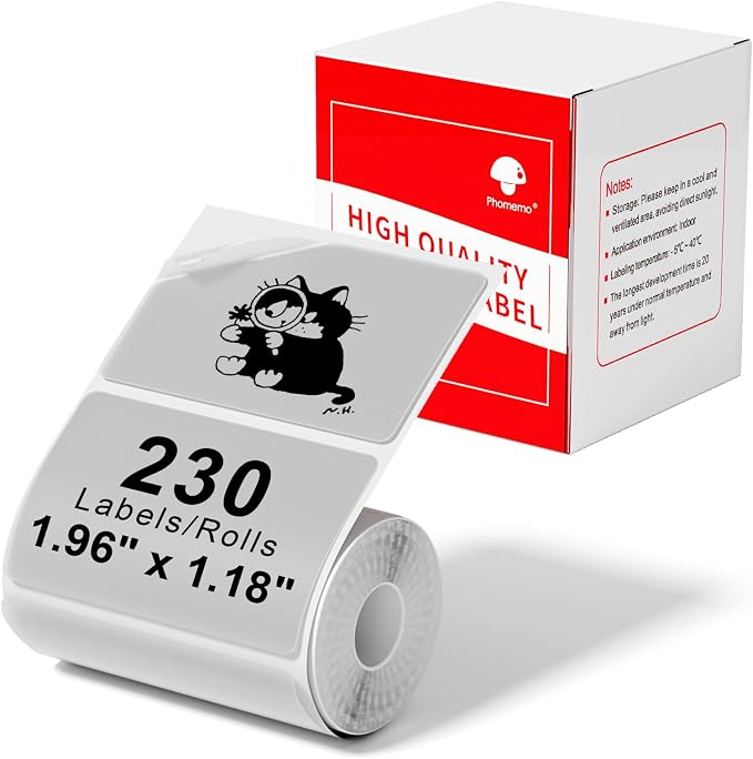 Phomemo M220 Label Maker White & 1 Roll Transparent Thermal Label 1.96"x1.18"(50x30mm), Upgrade 3 Inch Barcode Portable Printer, for Office & Small Business, Compatible with Phones&PC