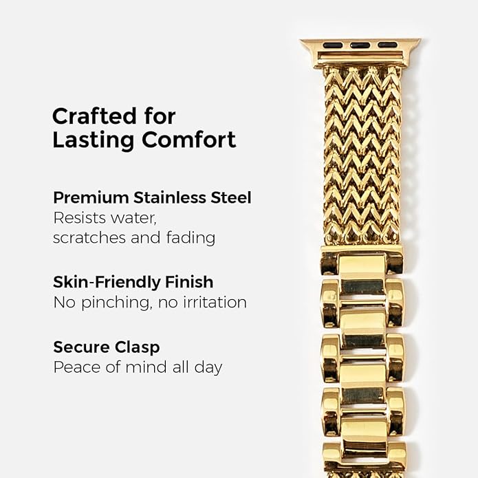 My Pretty Strap - Compatible Apple Watch Band Strap, Stainless Steel Fashion iWatch Replacement Strap- Easy Resizing, No Tool Needed, Fits Most Wrists- Series 1-11, SE and Ultra