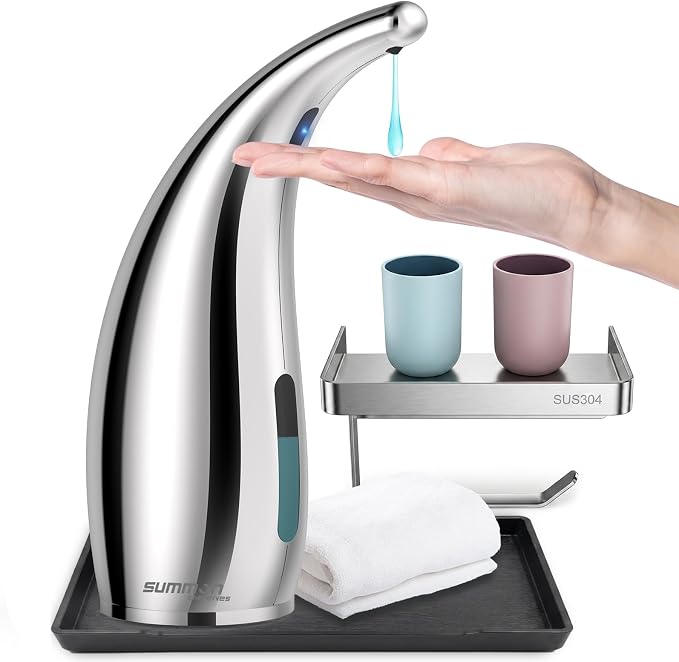 5-in-1 Automatic Soap Dispenser Touchless Set,300ML Hand & Dish Countertop Electric Liquid Rechargeable Dispenser with Sensor,Modern 4 Gear Adjustable Kitchen Auto Soap Pump