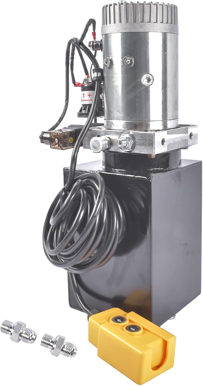 12V DC Steel Hydraulic Pump Power Unit, 2 GPM Flow Rate, 6 Quart Metal Reservoir, Double Acting, 3200 PSI Max Pressure, SAE #6 Ports for Dump Trailers, Car Lifts, DIY Hydraulic Systems