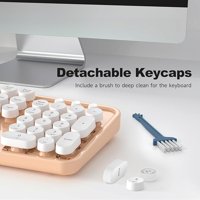 KNOWSQT Wired Computer Keyboard - Orange-White Retro Full-Size Round Keycaps Typewriter Cute Keyboards for Windows, Laptop, PC, Desktop, Computer