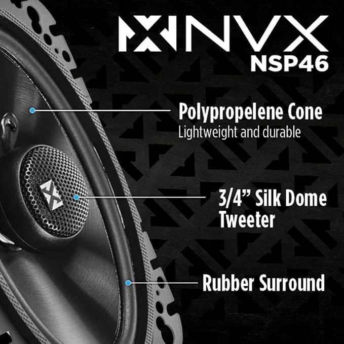 NVX NSP46 300W Peak (100W RMS) 4x6 2-Way N-Series Coaxial Car Speakers with 20mm Silk Dome Tweeters