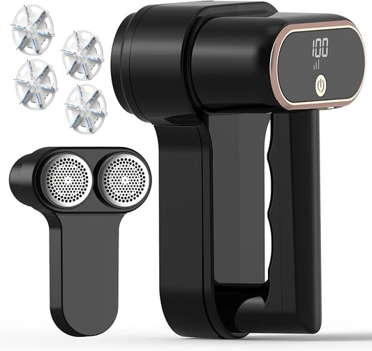Dual Motors Rechargeable Fabric Shaver,3-Speed Lint Remover for Clothes Sweat & Furniture Couch,Eliminates Fuzz & Pilling,Electric Lint Shaver with LED Display & Type-C Fast Charging Port - Black