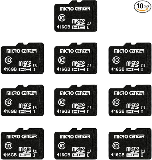 Micro Center 16GB Class 10 MicroSDHC Flash Memory Card with Adapter for Mobile Device Storage Phone, Tablet, Drone & Full HD Video Recording - 80MB/s UHS-I, C10, U1 (10 Pack)