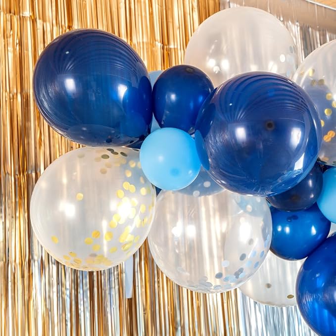 Restaurantware Balloon Arch Kit 104 Balloons, Strip, Glue Dot Balloon Decoration Set DIY Navy and Sky Blue Bottle Garland Assorted Colors for Party Decorations