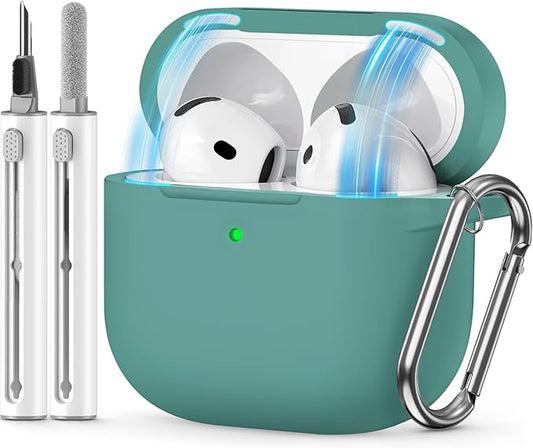 for AirPods 4 Case 2024 Come with Cleaner Kit,Soft Silicone Protective Cover for Apple AirPods 4th Generation Cases with Keychain,Compatible with AirPod 4 Case for Women Men-Magnetic Green