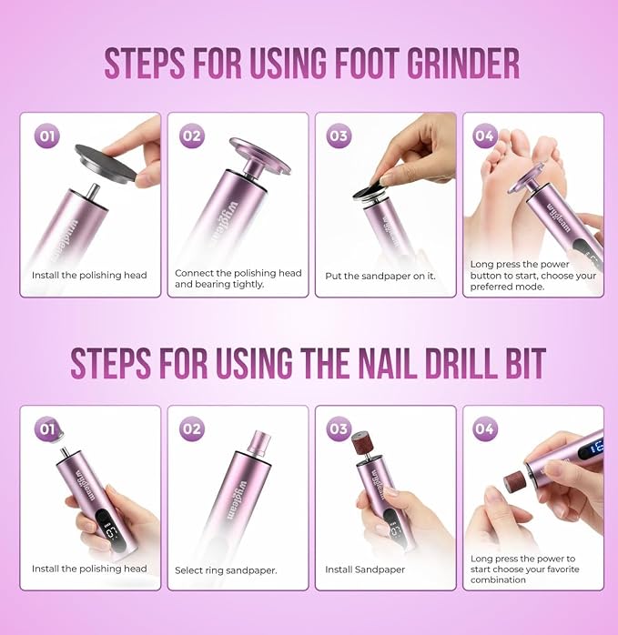 Electric Callus Remover for Feet & Nail File Drill Kit - 2 in 1 Rechargeable Pedicure Tools for Flawless Feet - Professional Foot File with 3 Speeds for Dead Skin Removal - At Home Pedicure