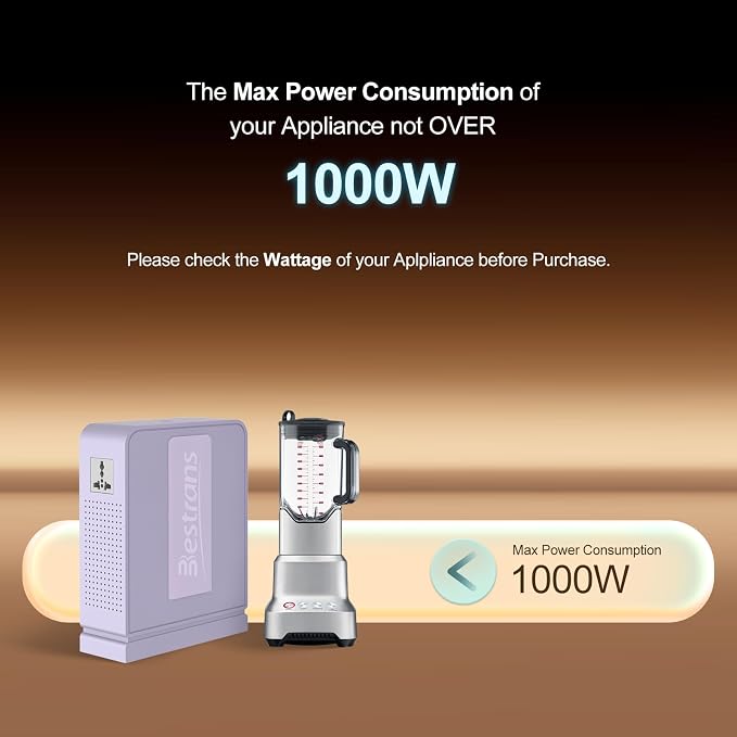 1000W Step Up Transformer 110v to 220v Converter, Heavy Duty Voltage Converter 110v-120v to 220v-240v with Dual Outlets, Overload Protection & Ultra-Quiet for Home Appliances, Light Purple