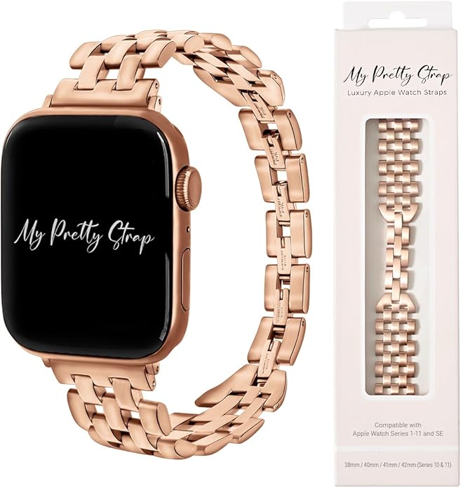 My Pretty Strap - Compatible Apple Watch Band Strap, Stainless Steel Fashion iWatch Replacement Strap- Easy Resizing, No Tool Needed, Fits Most Wrists- Compatible with Series 1-11, SE and Ultra