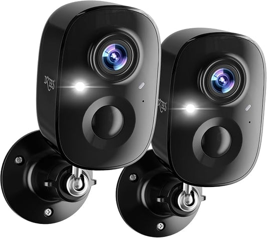 Dzees 2K Security Cameras Wireless Outdoor, Indoor-Outside WiFi Battery Powered Camera for Home Security,Color Night Vision,2-Way Talk,AI Motion Detection,Spotlight Siren Alarm,SD/Cloud Storage,2 Pack