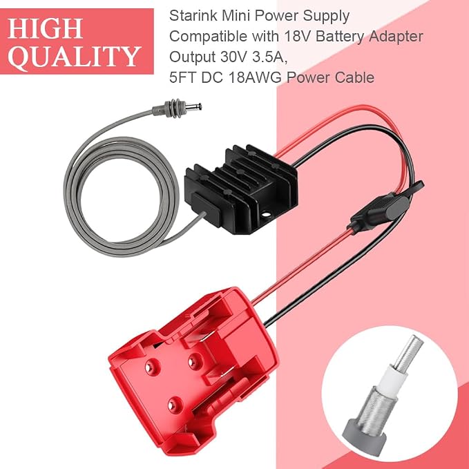 Starlink Mini Power Supply Compatible with Mil.Waukee 18V Battery Adapter Output 30V 3.5A, 5FT Starlink Mini DC 18AWG Power Cable