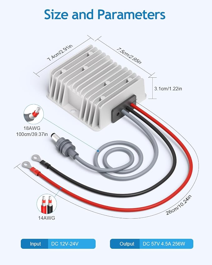 Starlink Gen 3 Power Supply Cord 12V to 57V 4.5A Step Up Converter for Starlink Gen 3 Router Battery Boost Power Adapter, Waterproof DC Power Plug No Voltage Drop for RV Truck Marine and Off-Grid