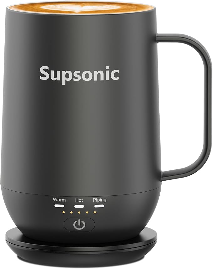 Supsonic - 16oz Self Heating Coffee Mug, Smart Heated Coffee Mug Faster Direct-Contact Heating Up to 149°F, Coffee Mug Warmer Set with Auto Shut-Off - Gifts for Men Women | S2