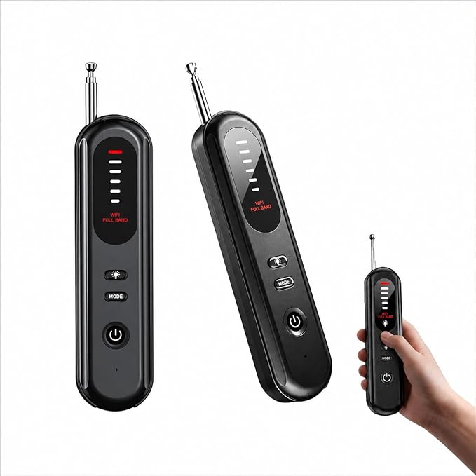 Anti-Spy Hidden Camera Detector 6-in-1, GPS Tracker & Bug Detector, RF Signal Scanner, Rechargeable Privacy Protector for Travel, Hotel, Home, Office & Car (Black)