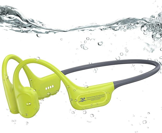 Swimming Headphones IP68 Waterproof, Open Ear Bone Conduction Underwater Headphones Bluetooth 5.4& MP3 with 32GB Memory Card, Soft/Skin/Lightweight Sound Swim Earbuds-SurfAudio(Green)