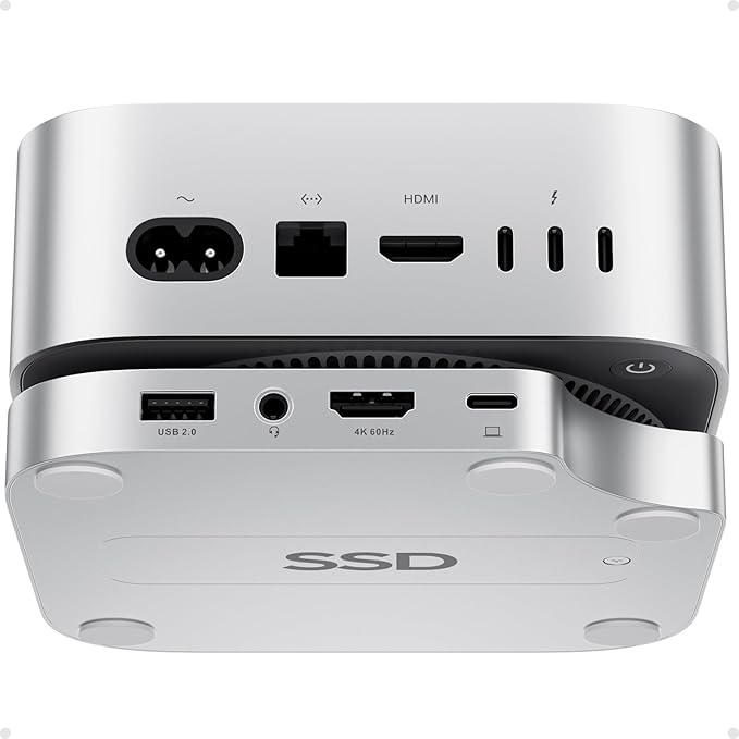 Mac mini M4 Dock with 8TB M.2 SSD Enclosure (SSD NOT Included), Mac mini M4/ M4 Pro Hub Stand with HDMI 4K@60Hz, 2024 MacMini USB C Hub Accessories, 3 USB A, SD/TF, 3.5mm Audio