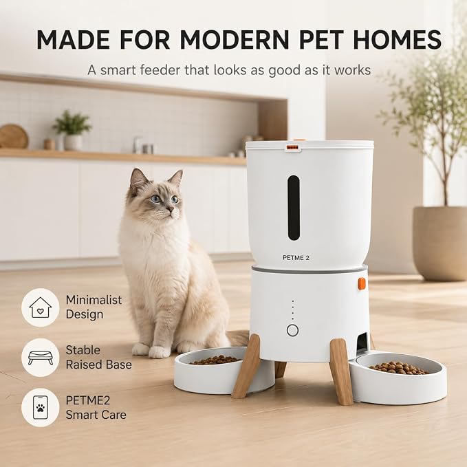 Automatic Cat Feeder 2-in-1 Dual Cat Food Dispenser, Cat Feeder Automatic & Timed Automatic Pet Feeder, Smart App Control with Voice Recording, 5L Large Capacity, for 2 Cats & Small Dogs