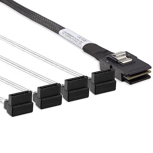 10Gtek MiniSAS SFF-8087 Fan-Out Cable Breakout to 4xSATA, 6Gbps High-Speed Cable for RAID Controllers, Servers & Storage Enclosures, SATA Right Angle, 0.5-m(1.6ft)