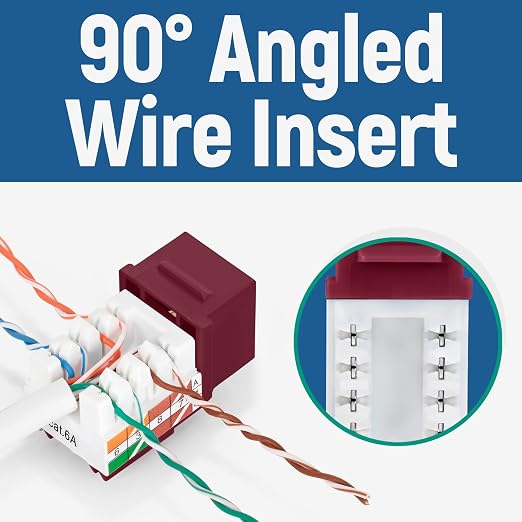 Everest 90° Angled RJ45 Cat6A Keystone Jacks 20-Pack in Red - Slim Profile Female RJ45 Connectors - Cat 6A Keystone Jack - Compatible with 90° Angled Speed Termination Tool - easyJACK (B094WB91H3)