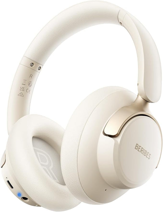 BERIBES Upgraded Hybrid Active Noise Cancelling Headphones with Transparent Modes, 70H Playtime Wireless Bluetooth Headphones with Mic (Beige)