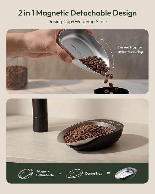 Maestri House S0 Coffee Bean Scale Set, 0.1g Precision 0.3-500g Coffee Scale with Magnetic Removable Metal Tray, 8ml Coffee Bean Spritzer, Type-C Rechargeable for Espresso