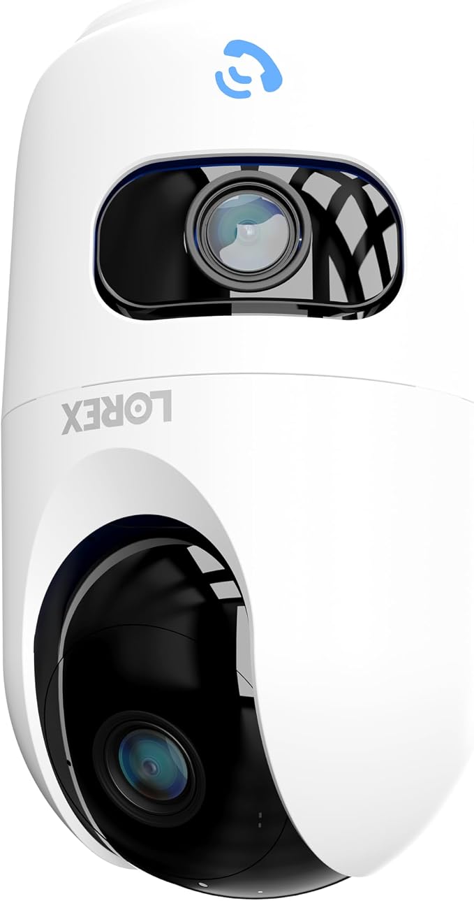 Lorex Connect [New APP] 2K Indoor Dual Lens Wi-Fi 6 Camera | 360° Pan-Tilt | Person & Pet Detection | Color Night Vision | Instant Call | 2-Way Talk | Cloud & Local Storage Option