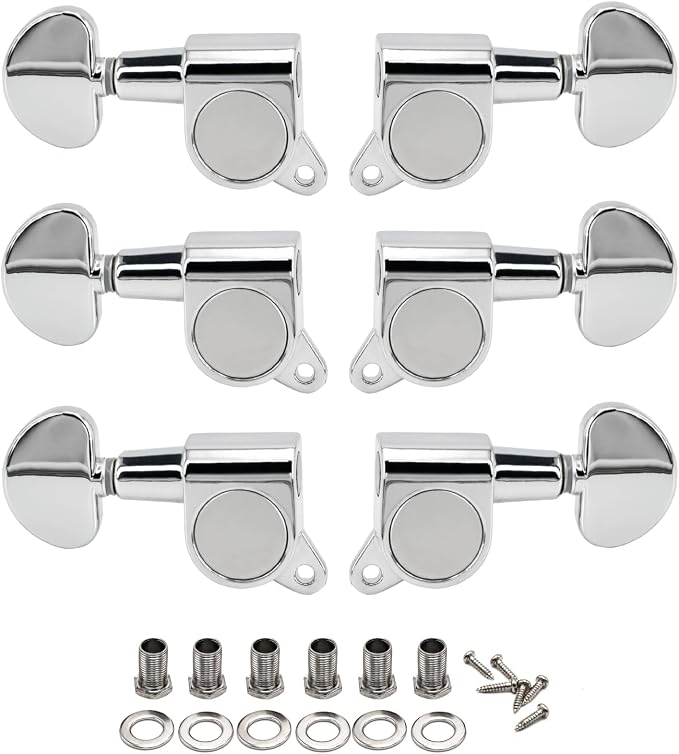 FXJXB 18:1 Guitar Tuning Pegs 3x3 Guitar Tuners Tuning Mahines Replacement for Acoustic or Electric guitars-Chrome(3R+3L)